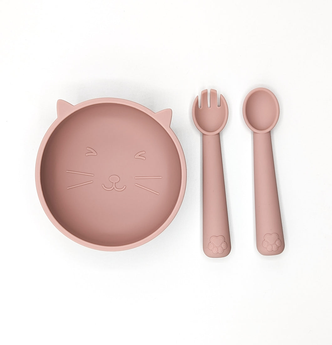 Cat Silicone Suction Bowl and Mini Fork and Spoon